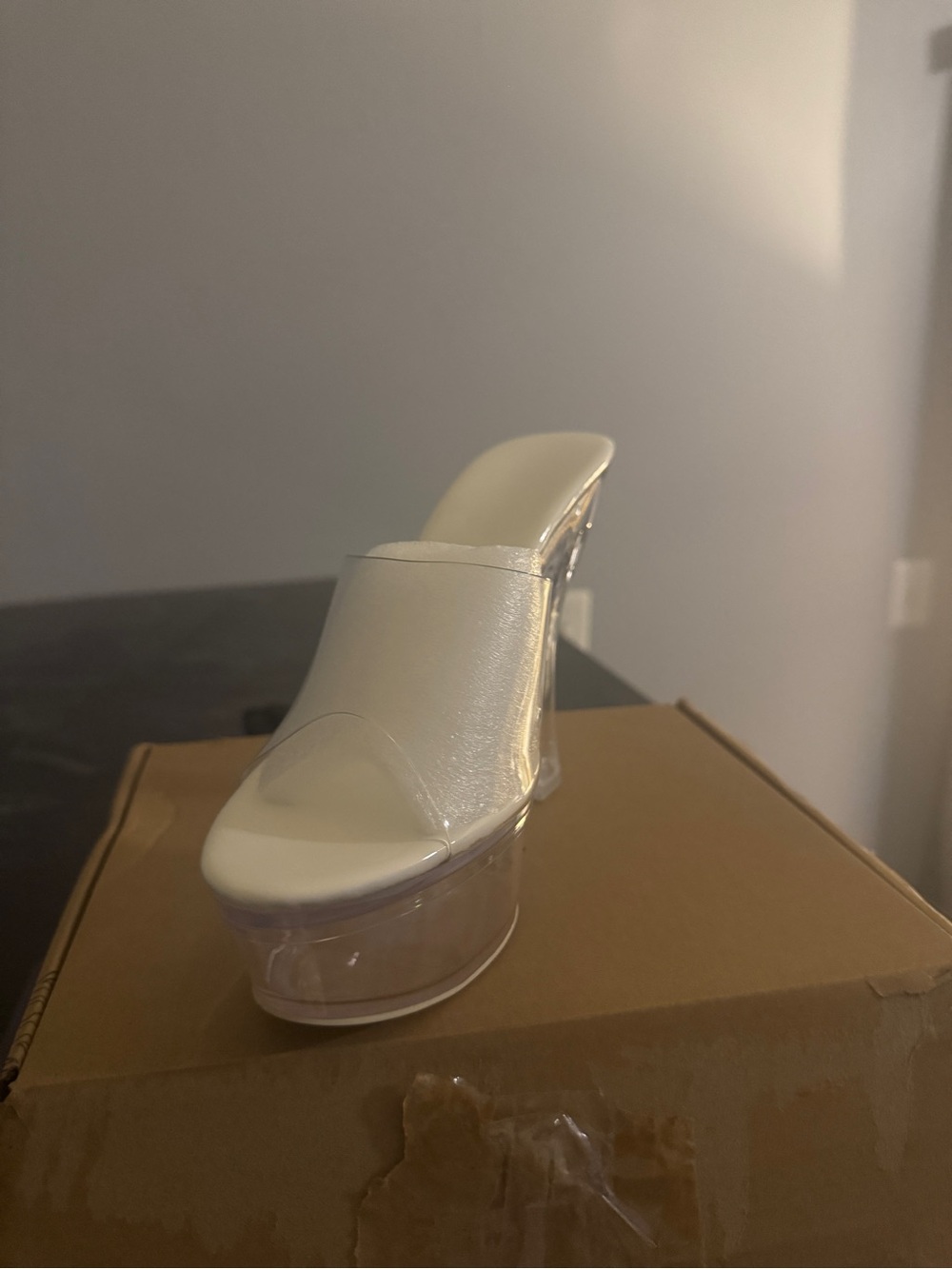 White Clear Platform Mule Sandals - Women